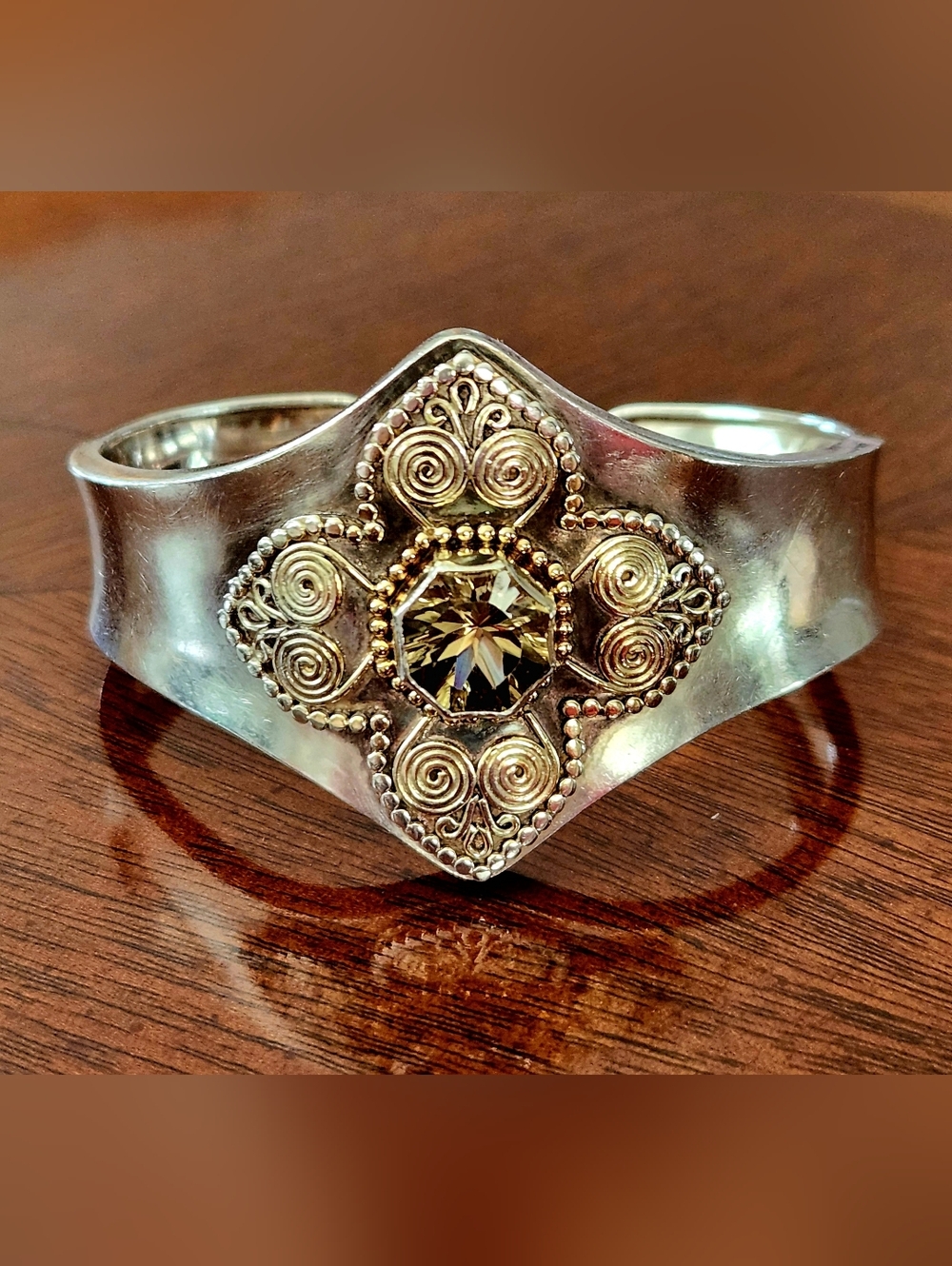 HSN MICHOU HEAVY 35.03g 925 Sterling Silver 4.65ctw Lemon Quartz Cuff Bracelet!
